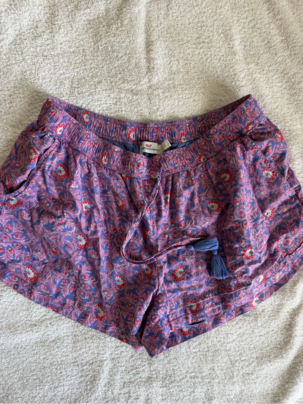 Vineyard Vines Purple Paisley Tassel Drawstring Shorts